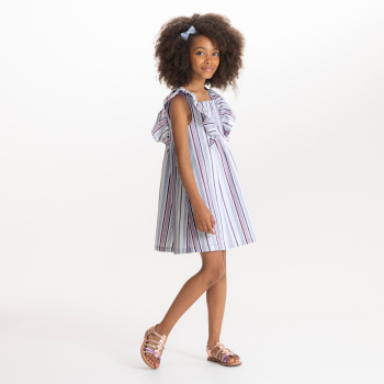 فستان مقلم للبنات بأكمام فراشة بنفسجي اللون